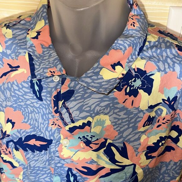 Nautica Blue Sail Men's Classic Fit Stretch Neon & Blue Hawaiian Shirt XL 0595 - Picture 2 of 6